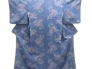 アンティーク　花模様織出し手織り紬着物